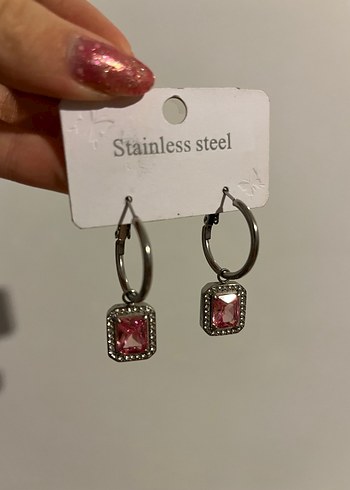 pembe taşlı coquette küpe çelik - Görsel 4