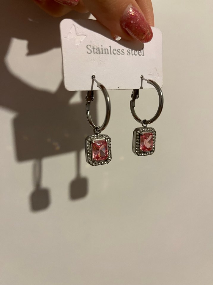 pembe taşlı coquette küpe çelik - Görsel 2