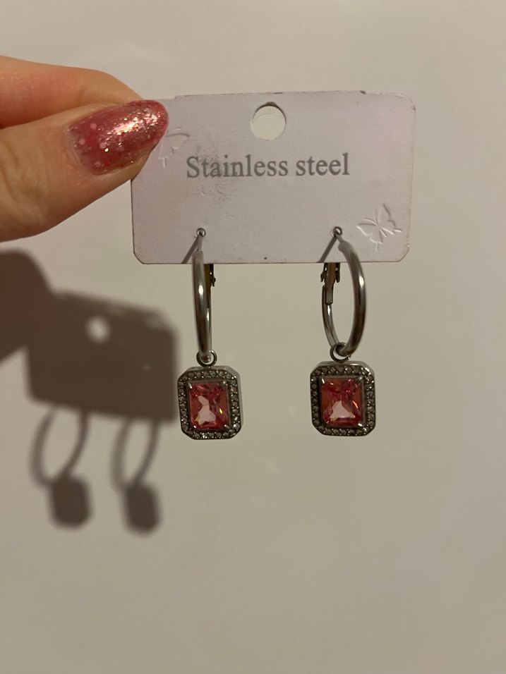 pembe taşlı coquette küpe çelik - Görsel 3