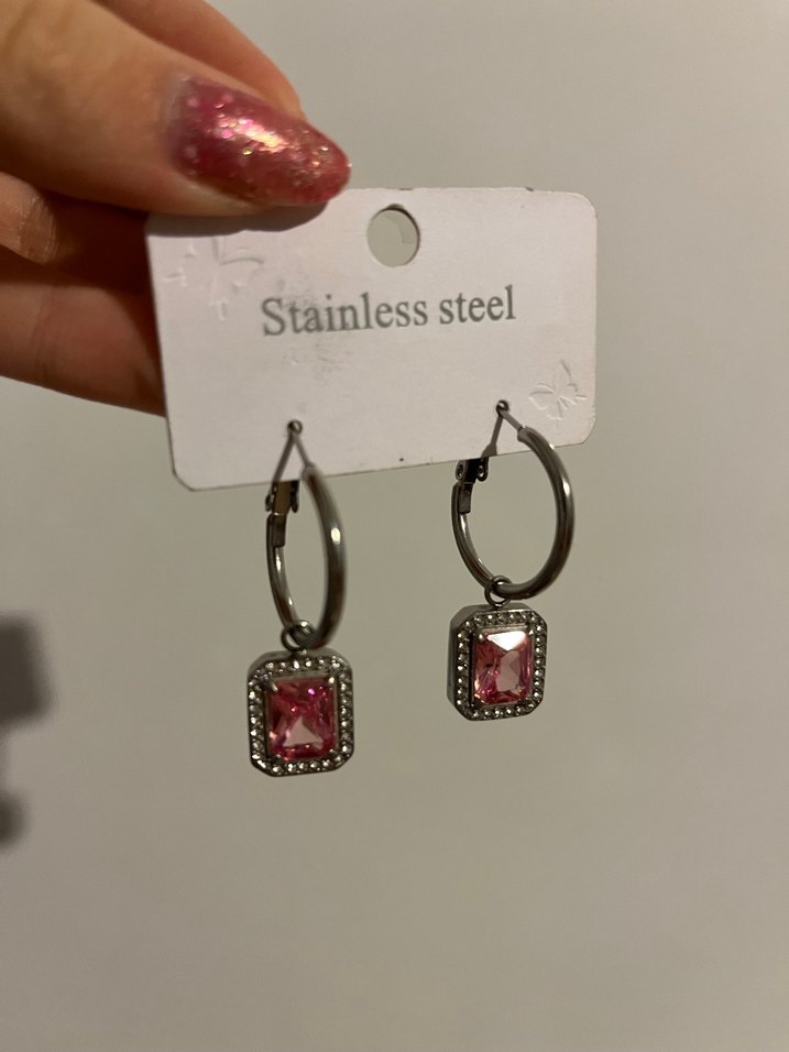 pembe taşlı coquette küpe çelik - Görsel 4