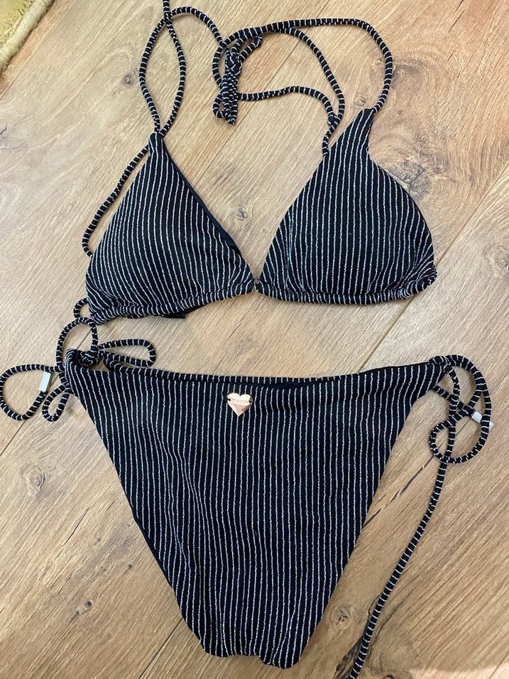 Çizgili Siyah Mini Bikini Takımı - Görsel 2