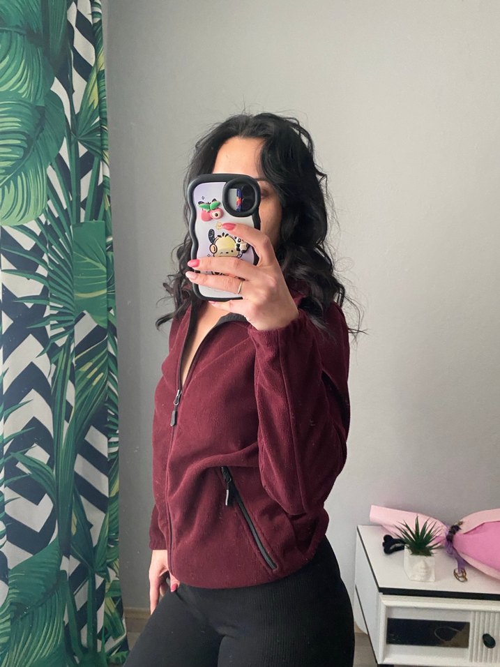 Bordo Fermuarlı Kadın Sweatshirt - Görsel 3