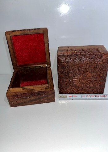 ESKİ ANTİKA VİNTAGE MÜCEVHER KUTUSU İŞLEMELİ AHŞAP - Görsel 4