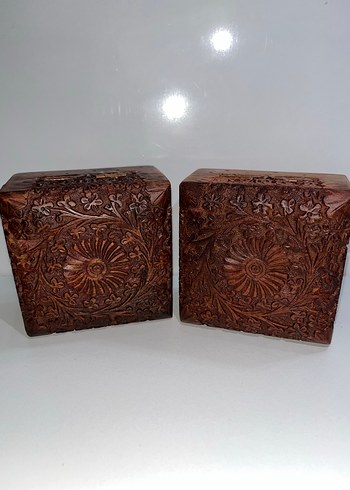 ESKİ ANTİKA VİNTAGE MÜCEVHER KUTUSU İŞLEMELİ AHŞAP - Görsel 3