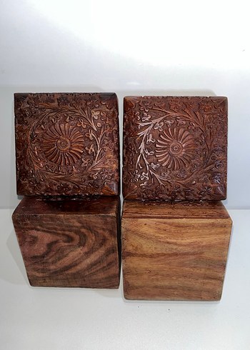 ESKİ ANTİKA VİNTAGE MÜCEVHER KUTUSU İŞLEMELİ AHŞAP - Görsel 6