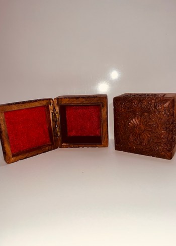 ESKİ ANTİKA VİNTAGE MÜCEVHER KUTUSU İŞLEMELİ AHŞAP - Görsel 2