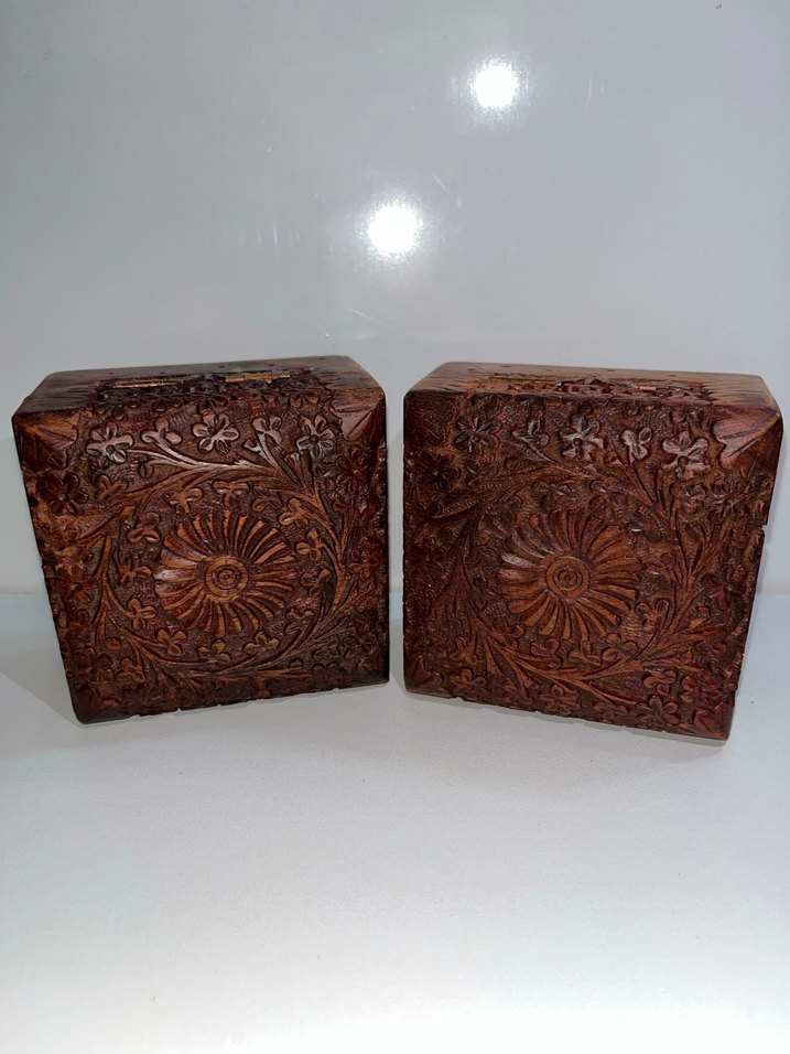 ESKİ ANTİKA VİNTAGE MÜCEVHER KUTUSU İŞLEMELİ AHŞAP - Görsel 3