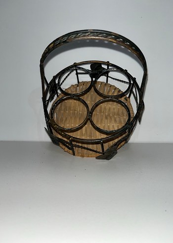 Koyu Renkli Hasır ve Metal Sepet - Görsel 5