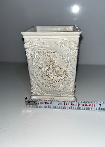 Beyaz Dekoratif Çiçek Desenli Vazo - Görsel 7