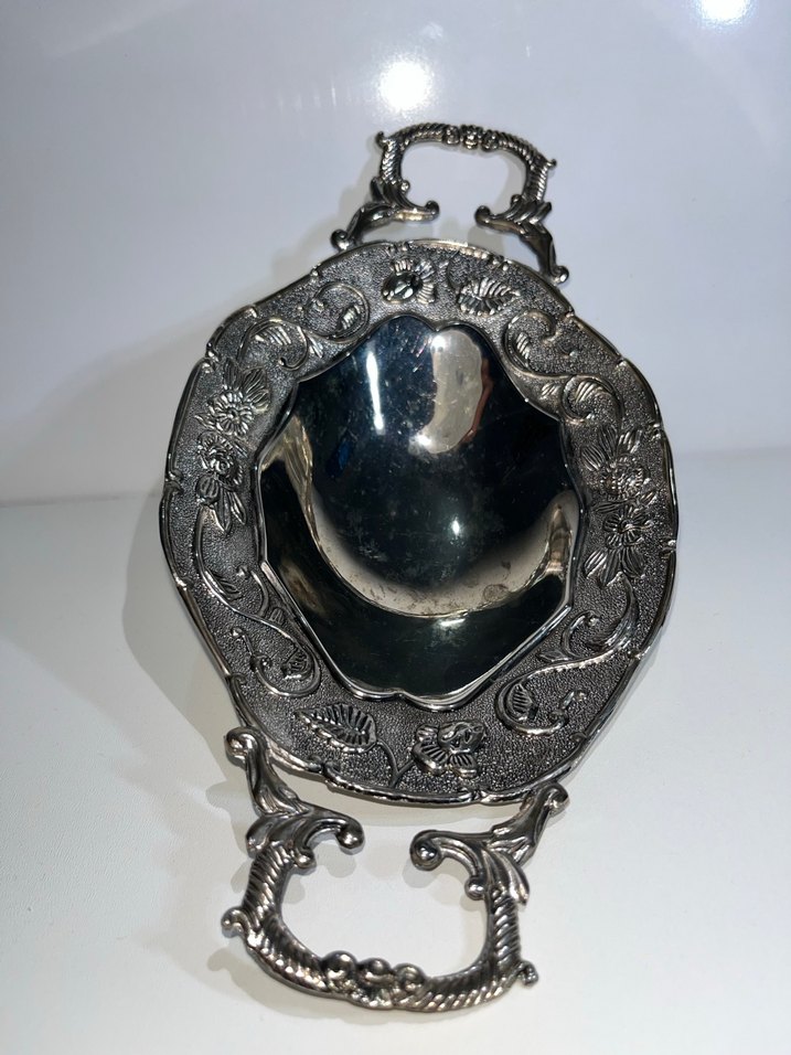 Vintage Gri Yılan Desenli Parlak Tepsi - Görsel 5