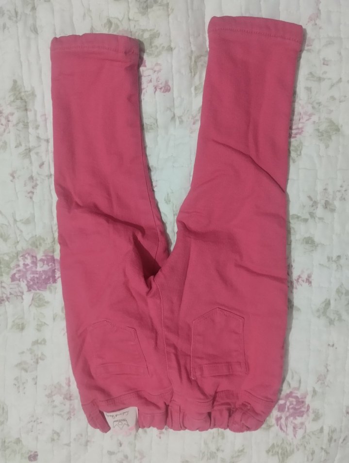 Düğmeli Pembe Kız Çocuk Pantolonu,
içi polar - Görsel 3