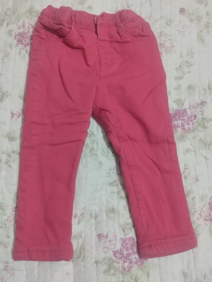 Düğmeli Pembe Kız Çocuk Pantolonu,
içi polar - Görsel 2