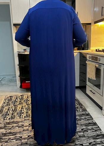 Koyu Mavi Uzun Kollu Piliseli Kadın Elbise - Görsel 4