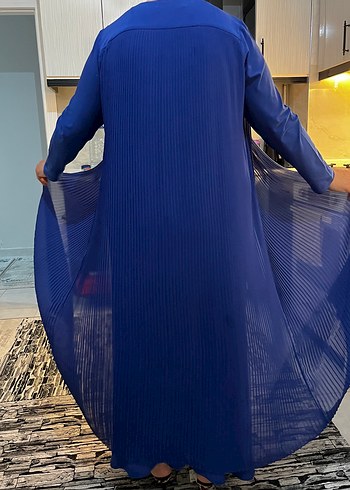 Koyu Mavi Uzun Kollu Piliseli Kadın Elbise - Görsel 3