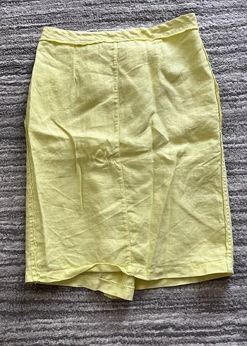 Sarı Düğmeli Midi Hamile Keten Etek - Görsel 5