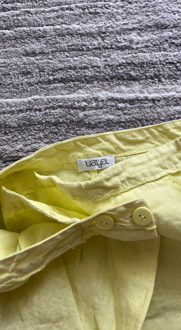Sarı Düğmeli Midi Hamile Keten Etek - Görsel 4
