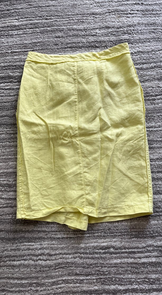 Sarı Düğmeli Midi Hamile Keten Etek - Görsel 5