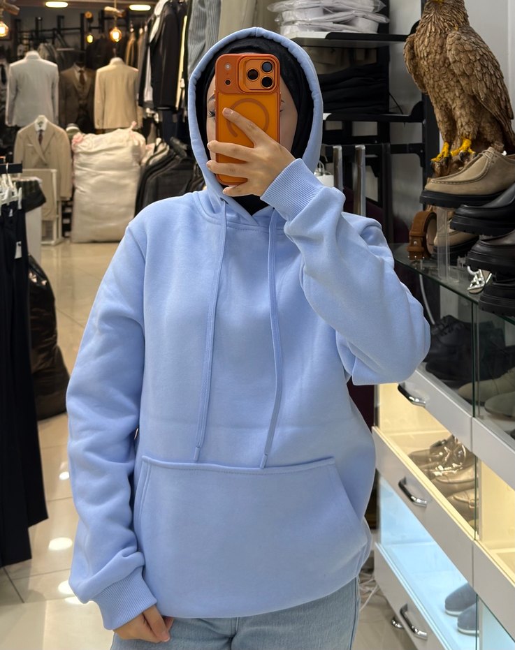 Bebe mavisi Sweatshirt, Kapüşonlu, /Tüm Bedenler Mevcut - Görsel 2