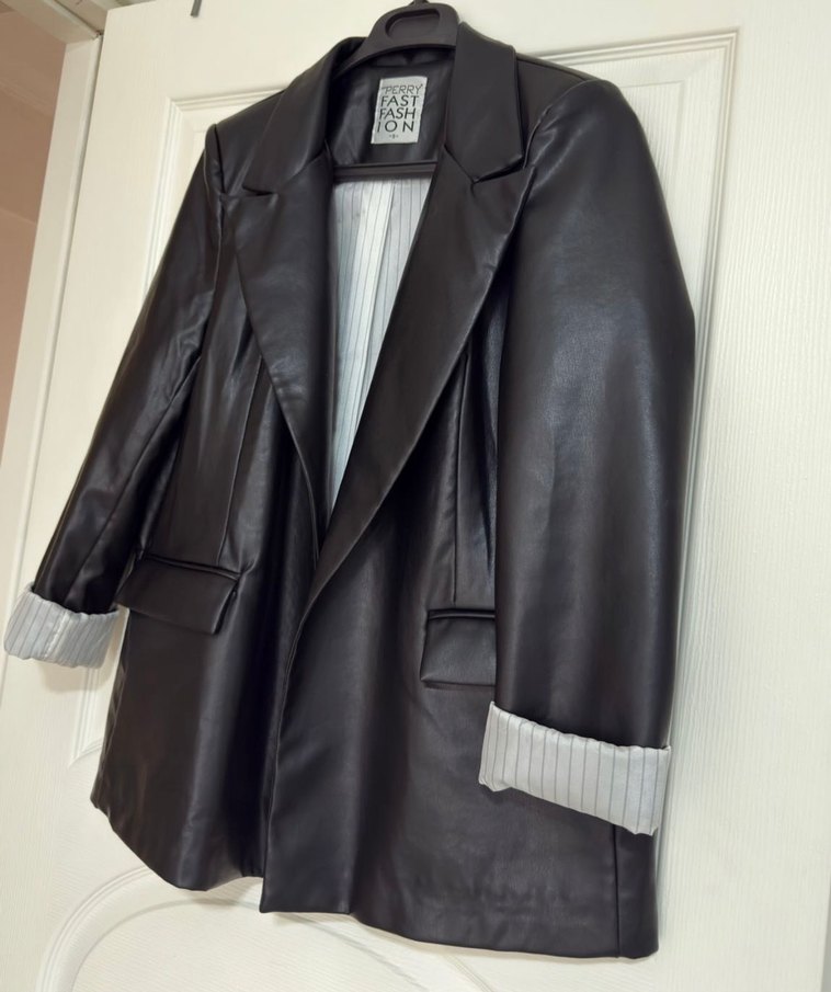 Kadın Siyah Deri  Blazer - Görsel 2