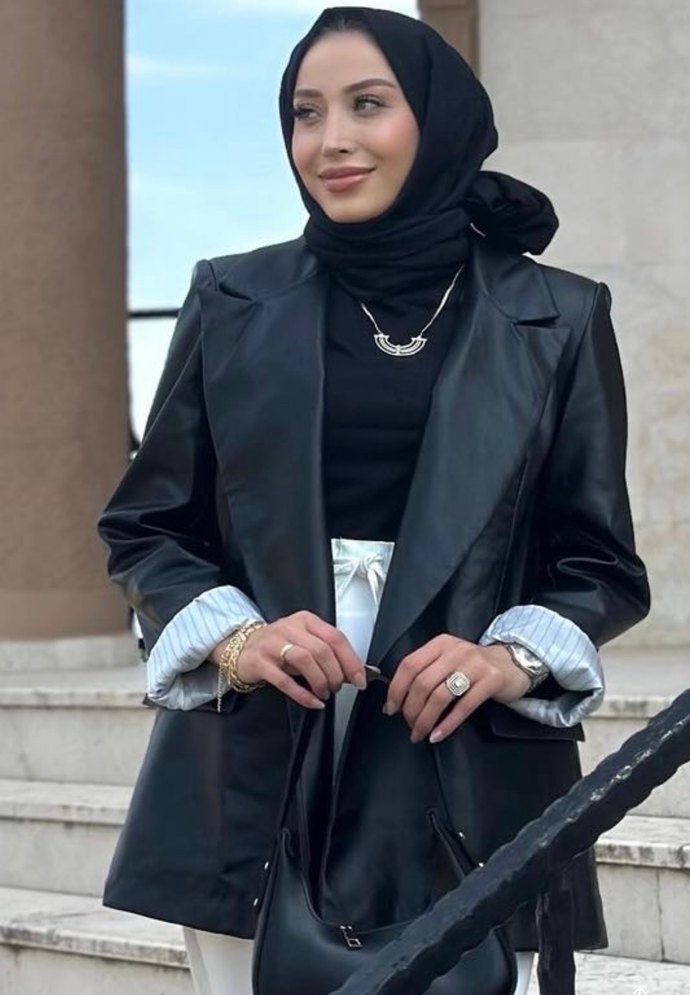 Kadın Siyah Deri  Blazer - Görsel 3