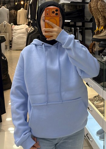 Mavi Kapüşonlu Rahat Kesim Sweatshirt/ Tüm Bedenler Mevcut - Görsel 2