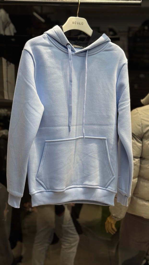 Mavi Kapüşonlu Rahat Kesim Sweatshirt/ Tüm Bedenler Mevcut - Görsel 3