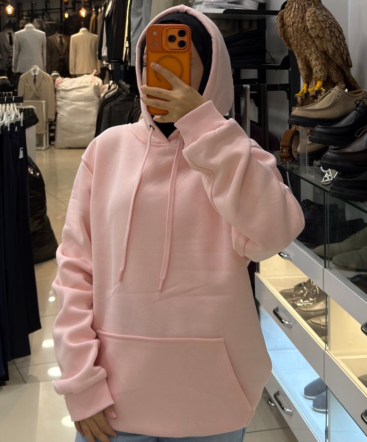 Pembe Sweatshirt, Rahat Kesim /Tüm Bedenler Mevcut - Görsel 4