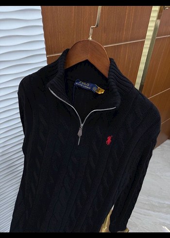 Siyah Yüksek Yakalı Polo Yün Kazak - Görsel 2