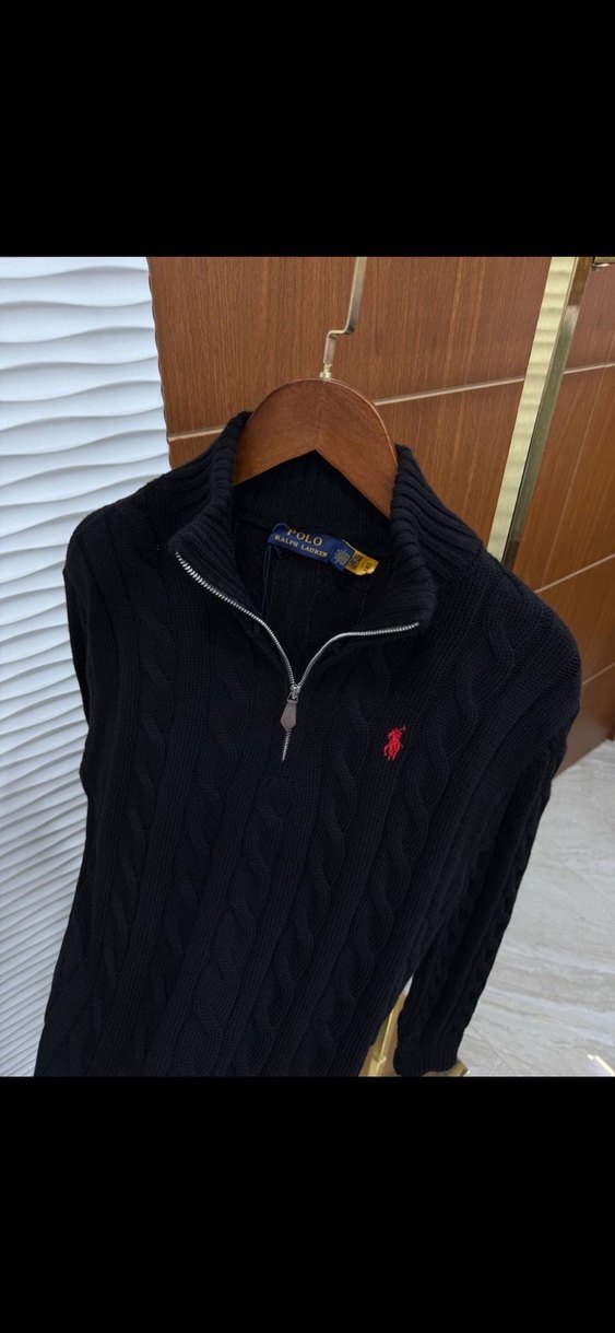 Siyah Yüksek Yakalı Polo Yün Kazak - Görsel 2