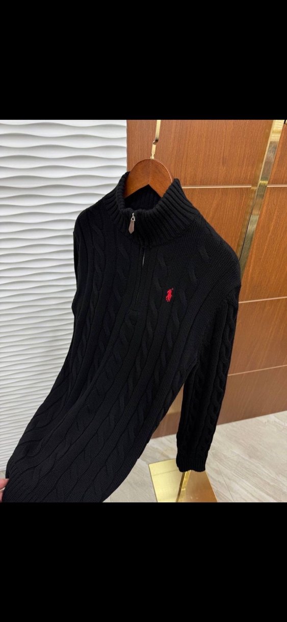 Siyah Yüksek Yakalı Polo Yün Kazak - Görsel 3