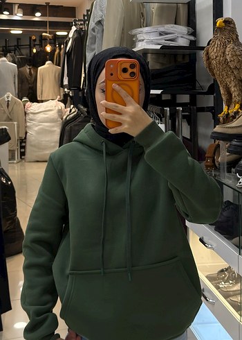 Haki Kapüşonlu Sweatshirt /Tüm Bedenler Mevcut - Görsel 4