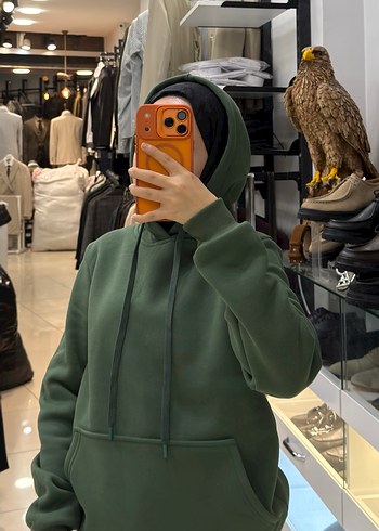 Haki Kapüşonlu Sweatshirt /Tüm Bedenler Mevcut - Görsel 3