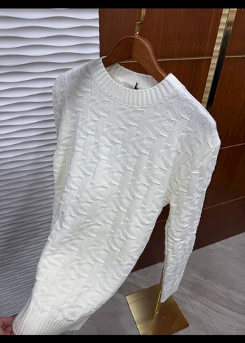 Beyaz Erkek Triko Kazak Tüm Bedenler Mevcut - Görsel 3