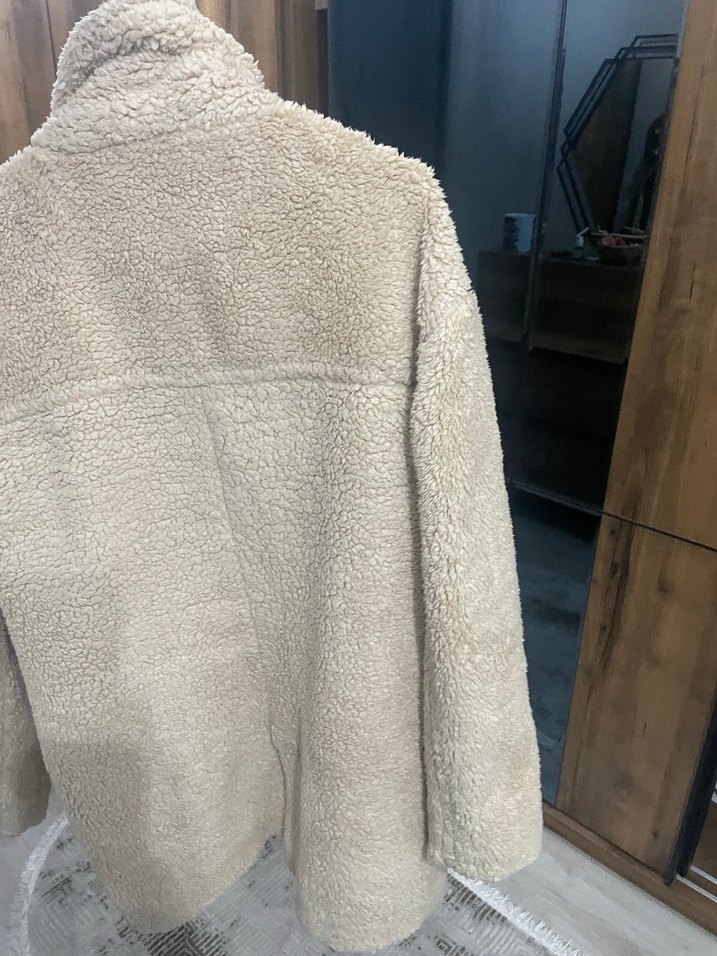 Bej Peluş Kadın Midi Kaban - Görsel 2