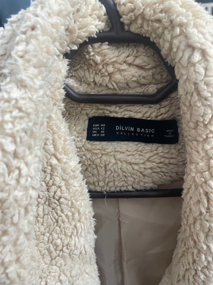 Bej Peluş Kadın Midi Kaban - Görsel 5