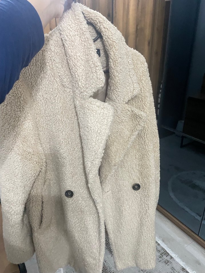 Bej Peluş Kadın Midi Kaban - Görsel 3