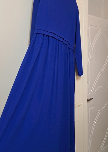 Kadın Uzun Kollu Mavi Pilili Elbise - Görsel 2