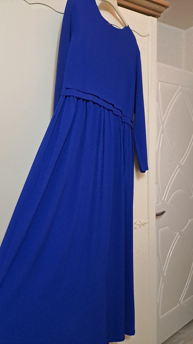 Kadın Uzun Kollu Mavi Pilili Elbise - Görsel 2