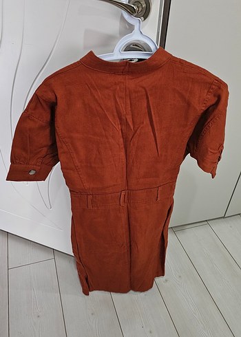 Kısa Kollu Düğmeli taba rengi Elbise - Görsel 2