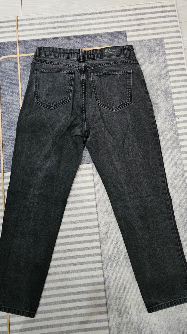 antrasit rengi Düğmeli Kadın Denim Pantolon - Görsel 2