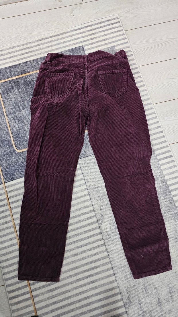 Bordo Düğmeli Kadın Kumaş Pantolon - Görsel 2