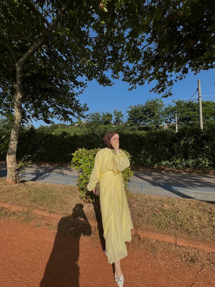 Sarı Keten Uzun etekli takım - Görsel 2