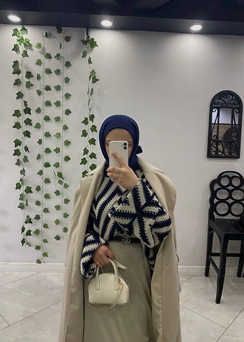 Zebra Desenli Yüksek Yakalı Örgü Kadın Kazak - Görsel 2