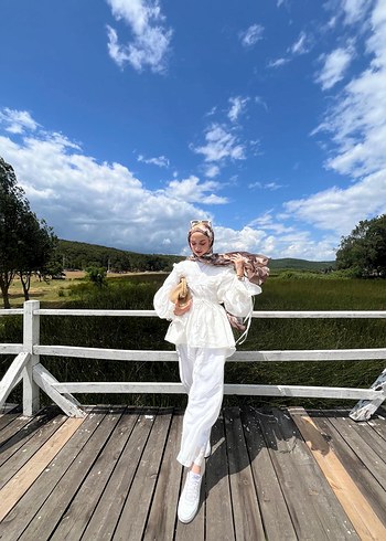 Püsküllü Beyaz Salaş Kadın yazlık takım - Görsel 2