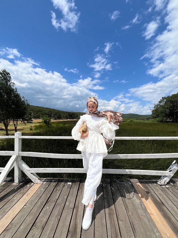 Püsküllü Beyaz Salaş Kadın yazlık takım - Görsel 2