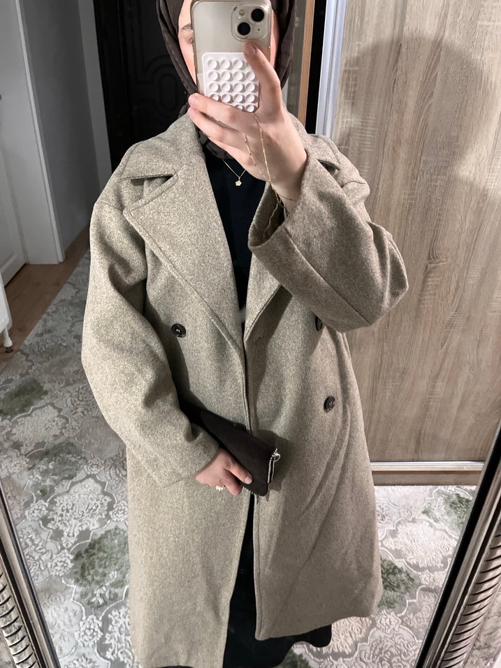 Bej Midi Yün Kadın Kaban - Görsel 3