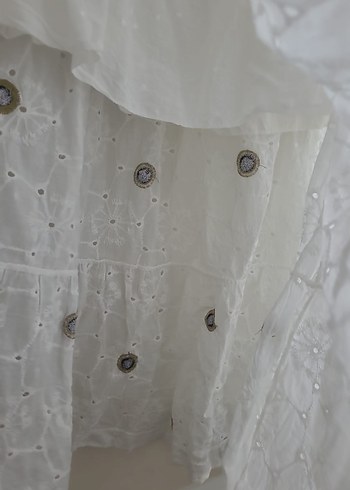 Dantel Detaylı Beyaz Uzun Bohem Keten Elbise - Görsel 2