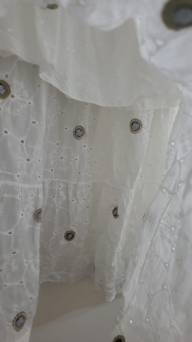 Dantel Detaylı Beyaz Uzun Bohem Keten Elbise - Görsel 2