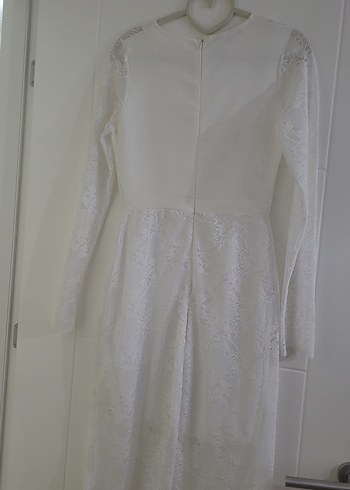 V Yaka Kolsuz Midi Beyaz Mini Gelinlik nikahlik - Görsel 3