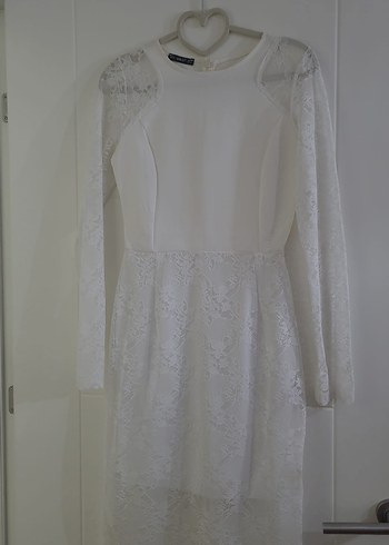 V Yaka Kolsuz Midi Beyaz Mini Gelinlik nikahlik - Görsel 2